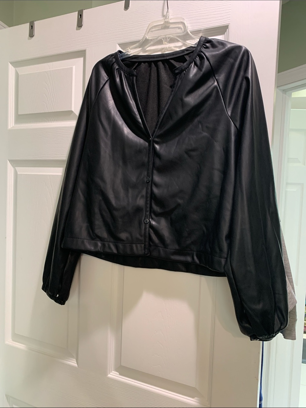 Black Faux Leather Button-Front Jacket